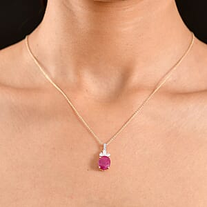 Certified & Appraised AAA Montepuez Ruby and Luxuriant Lab Grown Diamond G-H SI 5.70 ctw Pendant Necklace in 10K Yellow Gold (20 Inches)