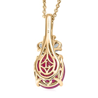 Certified & Appraised AAA Montepuez Ruby and Luxuriant Lab Grown Diamond G-H SI 5.70 ctw Pendant Necklace in 10K Yellow Gold (20 Inches)