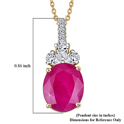 Certified & Appraised AAA Montepuez Ruby and Luxuriant Lab Grown Diamond G-H SI 5.70 ctw Pendant Necklace in 10K Yellow Gold (20 Inches)