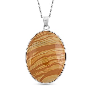 Plain Oval Scenic Jasper 58.00 ctw Inlay Frame Pendant Necklace in Stainless Steel 20 Inches
