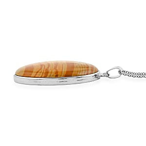 Plain Oval Scenic Jasper 58.00 ctw Inlay Frame Pendant Necklace in Stainless Steel 20 Inches