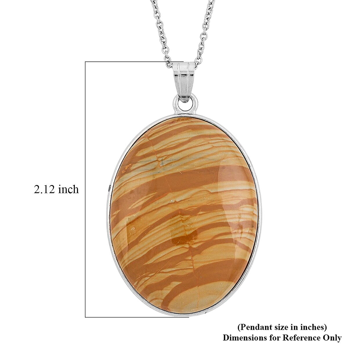 Plain Oval Scenic Jasper 58.00 ctw Inlay Frame Pendant Necklace in Stainless Steel 20 Inches image number 5