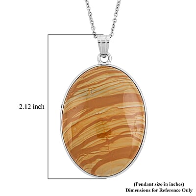 Plain Oval Scenic Jasper 58.00 ctw Inlay Frame Pendant Necklace in Stainless Steel 20 Inches