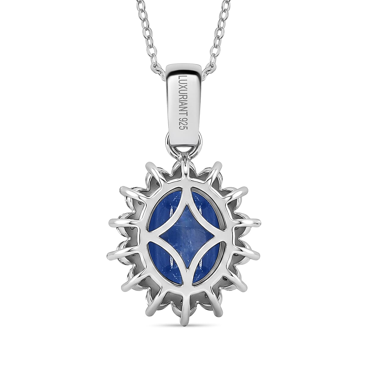 AAA Kashmir Kyanite and Luxuriat Lab Grown Diamond G-H SI 2.90 ctw Pendant Necklace (20 Inches) in Rhodium Over Sterling Silver