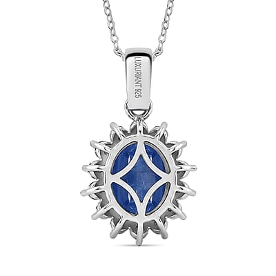 AAA Kashmir Kyanite and Luxuriant Lab Grown Diamond G-H SI 2.90 ctw Pendant Necklace (20 Inches) in Rhodium Over Sterling Silver