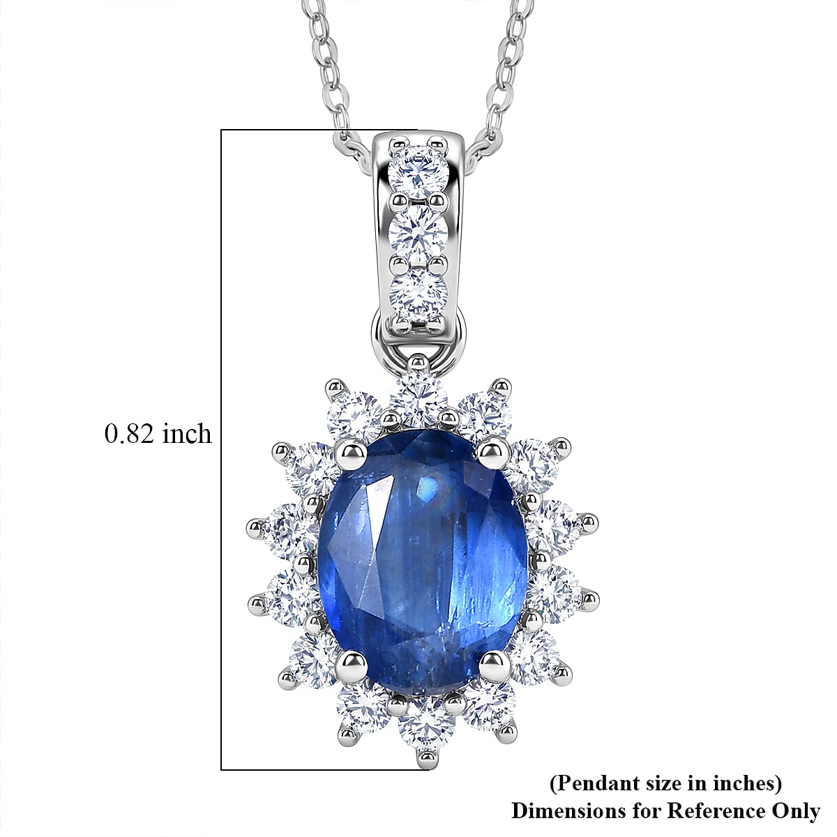 AAA Kashmir Kyanite and Luxuriat Lab Grown Diamond G-H SI 2.90 ctw Pendant Necklace (20 Inches) in Rhodium Over Sterling Silver