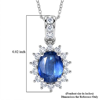 AAA Kashmir Kyanite and Luxuriant Lab Grown Diamond G-H SI 2.90 ctw Pendant Necklace (20 Inches) in Rhodium Over Sterling Silver