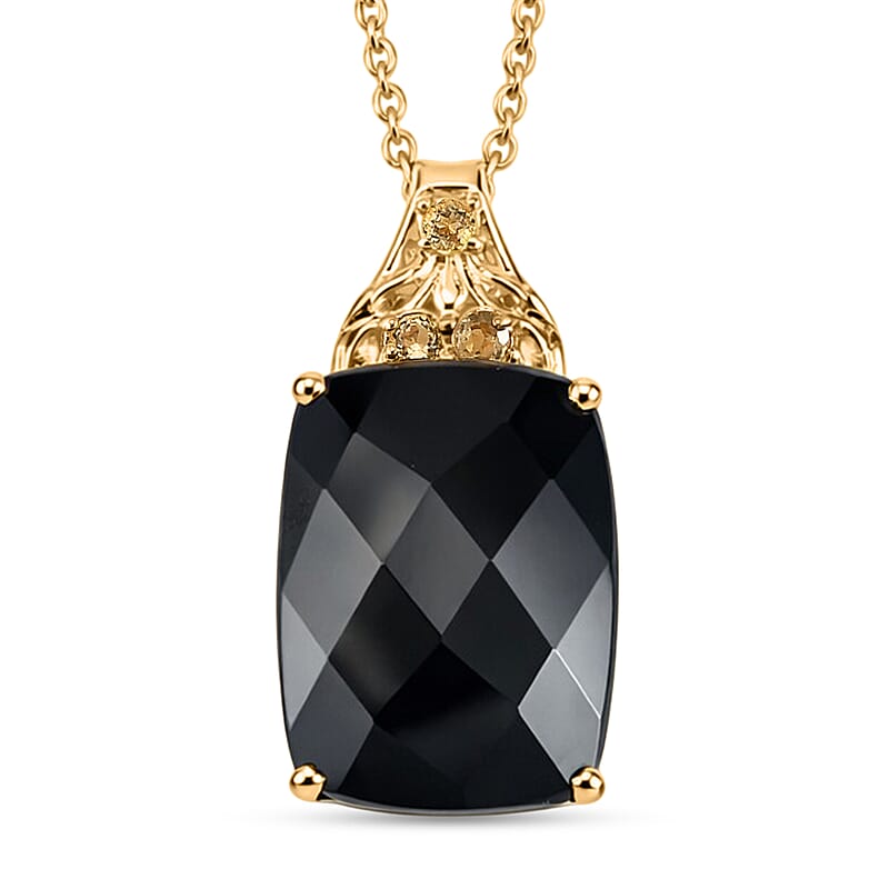 EverTrue Thai Black Spinel, Brazilian Citrine Pendant in 18K YG Plated with ION Plated YG Stainless Steel Necklace (20 Inches) 26.75 ctw