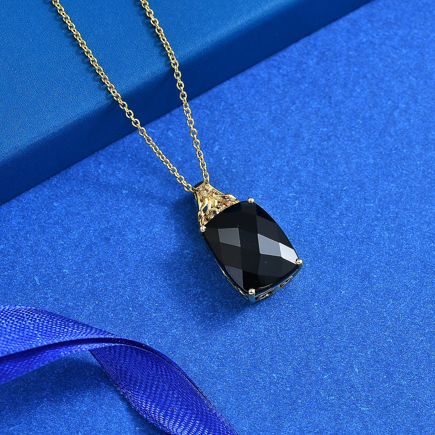 EverTrue Thai Black Spinel, Brazilian Citrine Pendant in 18K YG Plated with ION Plated YG Stainless Steel Necklace (20 Inches) 26.75 ctw