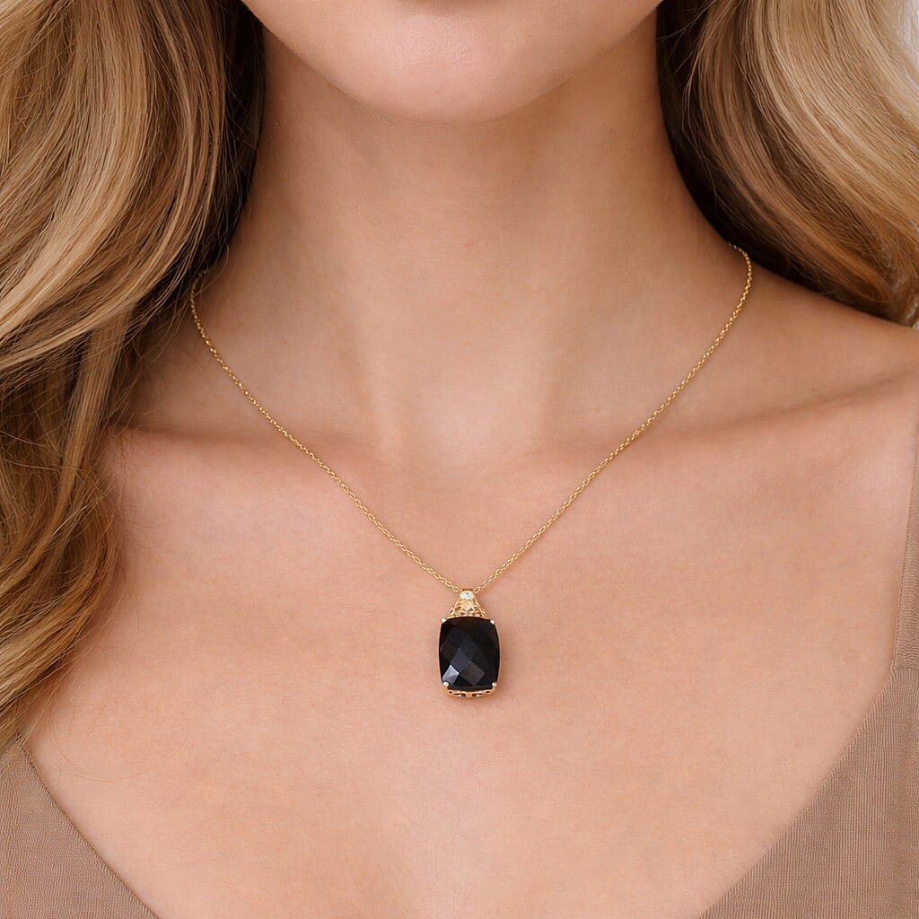 EverTrue Thai Black Spinel, Brazilian Citrine Pendant in 18K YG Plated with ION Plated YG Stainless Steel Necklace (20 Inches) 26.75 ctw