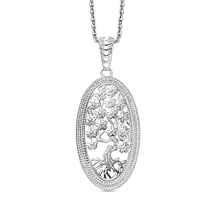 D'Joy Tree of Life Pendant Necklace in Rhodium Over Sterling Silver 7.90 Grams 20 Inches 