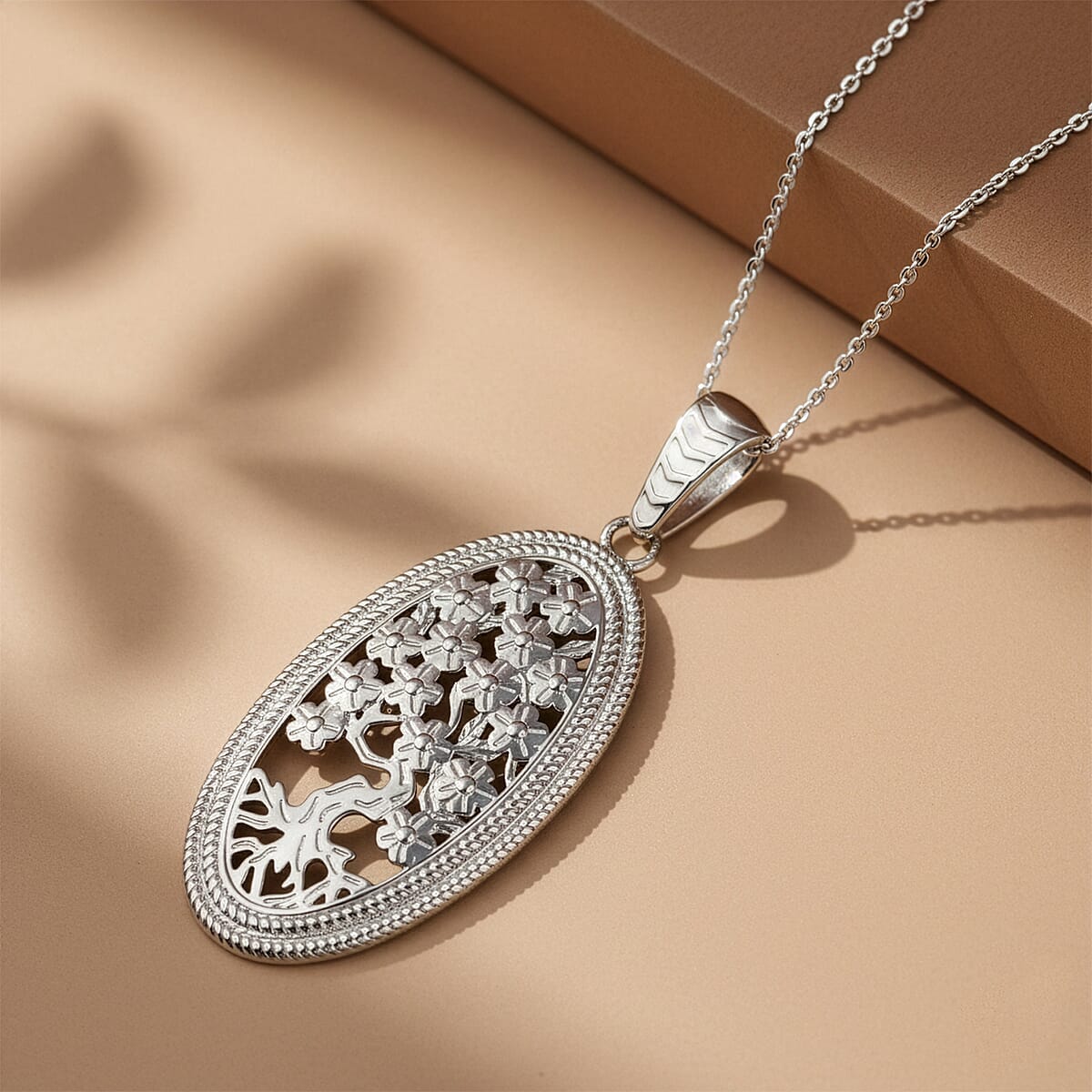 D'Joy Tree of Life Pendant Necklace in Rhodium Over Sterling Silver 7.90 Grams 20 Inches  image number 1