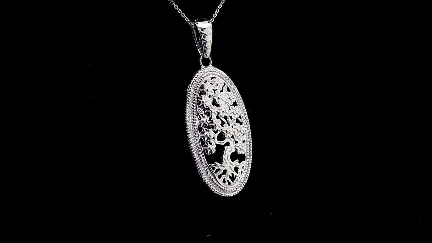 D'Joy Tree of Life Pendant Necklace in Rhodium Over Sterling Silver 7.90 Grams 20 Inches