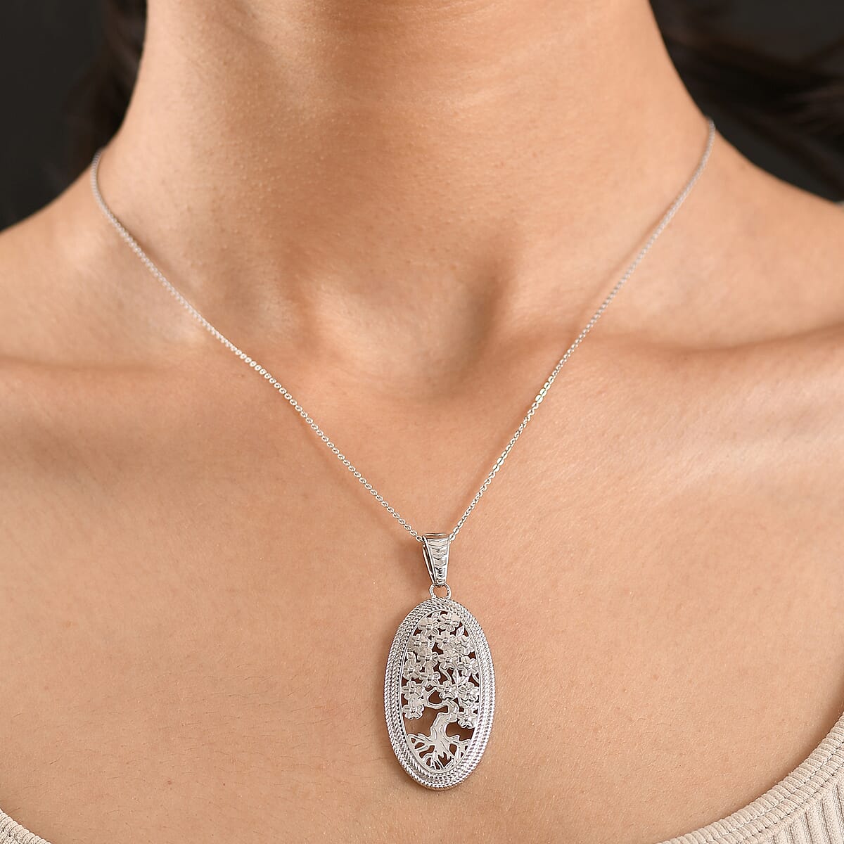 D'Joy Tree of Life Pendant Necklace in Rhodium Over Sterling Silver 7.90 Grams 20 Inches  image number 2
