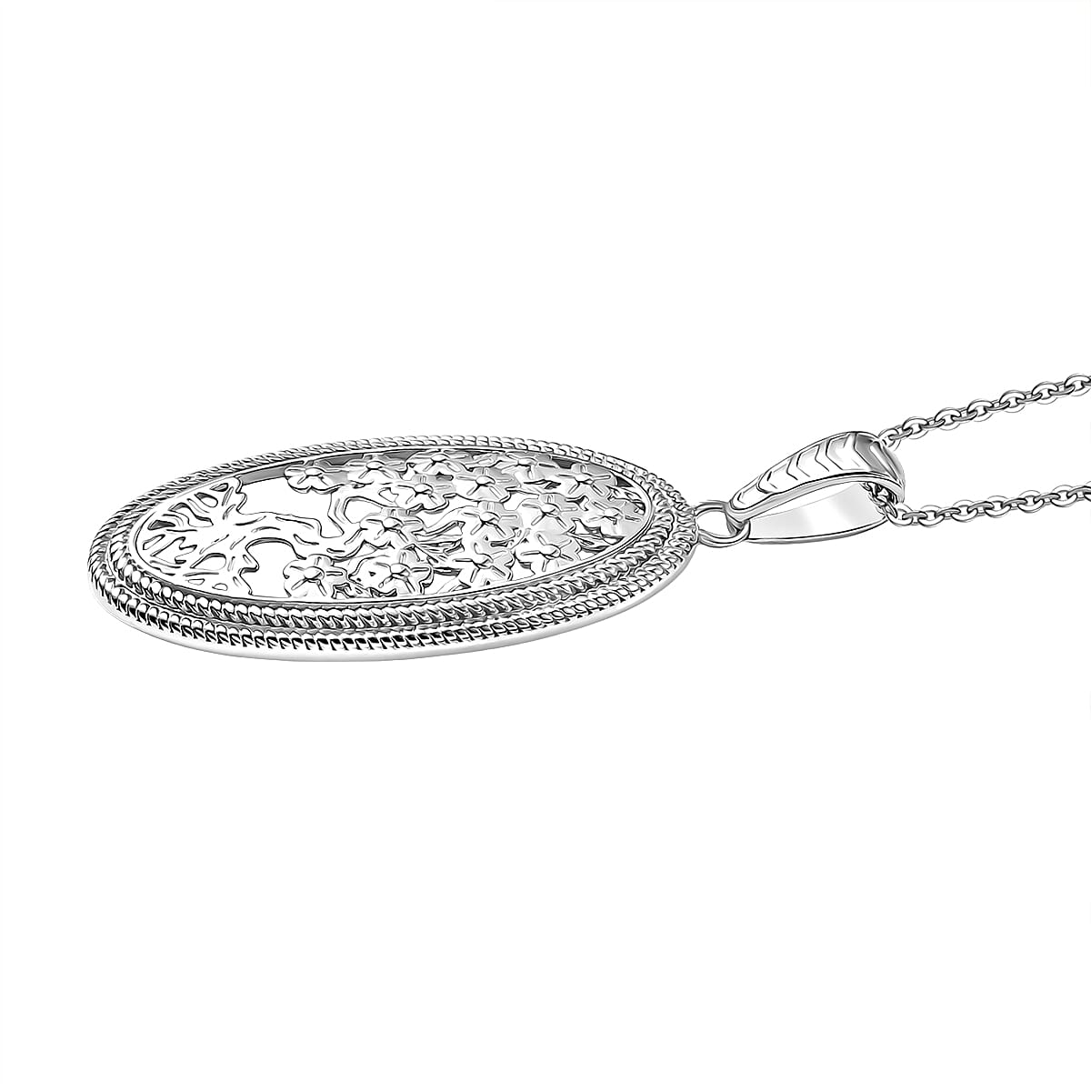 D'Joy Tree of Life Pendant Necklace in Rhodium Over Sterling Silver 7.90 Grams 20 Inches