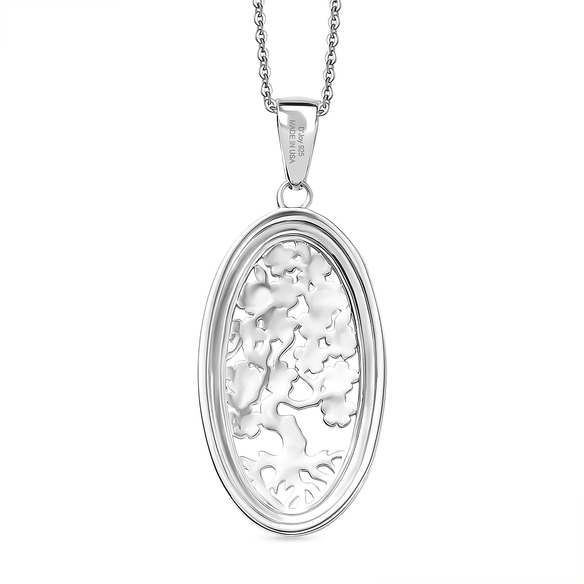 D'Joy Tree of Life Pendant Necklace in Rhodium Over Sterling Silver 7.90 Grams 20 Inches