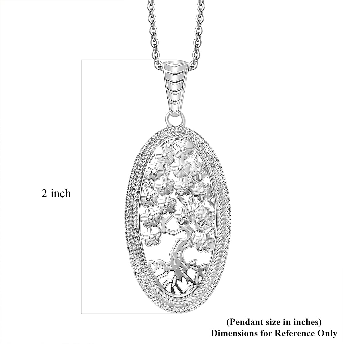 D'Joy Tree of Life Pendant Necklace in Rhodium Over Sterling Silver 7.90 Grams 20 Inches