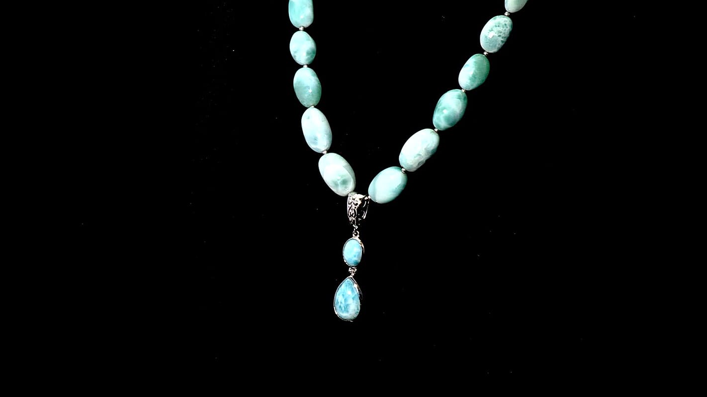 D'Joy AAA Larimar 82.80 ctw Pendant Necklace in Rhodium Over Sterling Silver 18-20 Inches