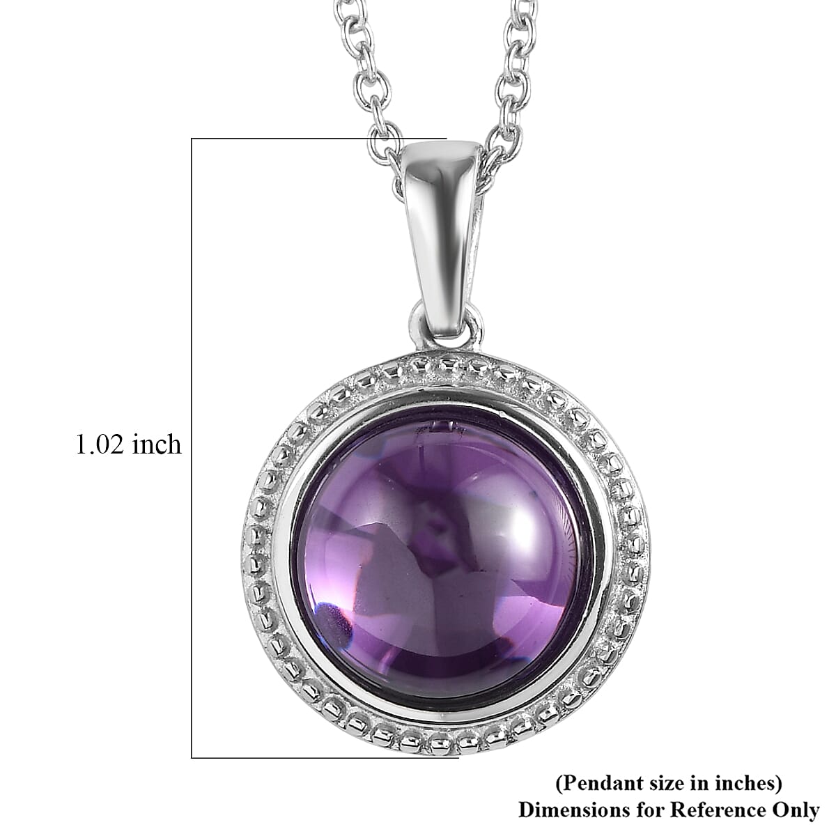 EverTrue Checkerboard Cut Simulated Amethyst Color Diamond Ring (Size 5.0) and Pendant Necklace (20 Inches) in Stainless Steel image number 2