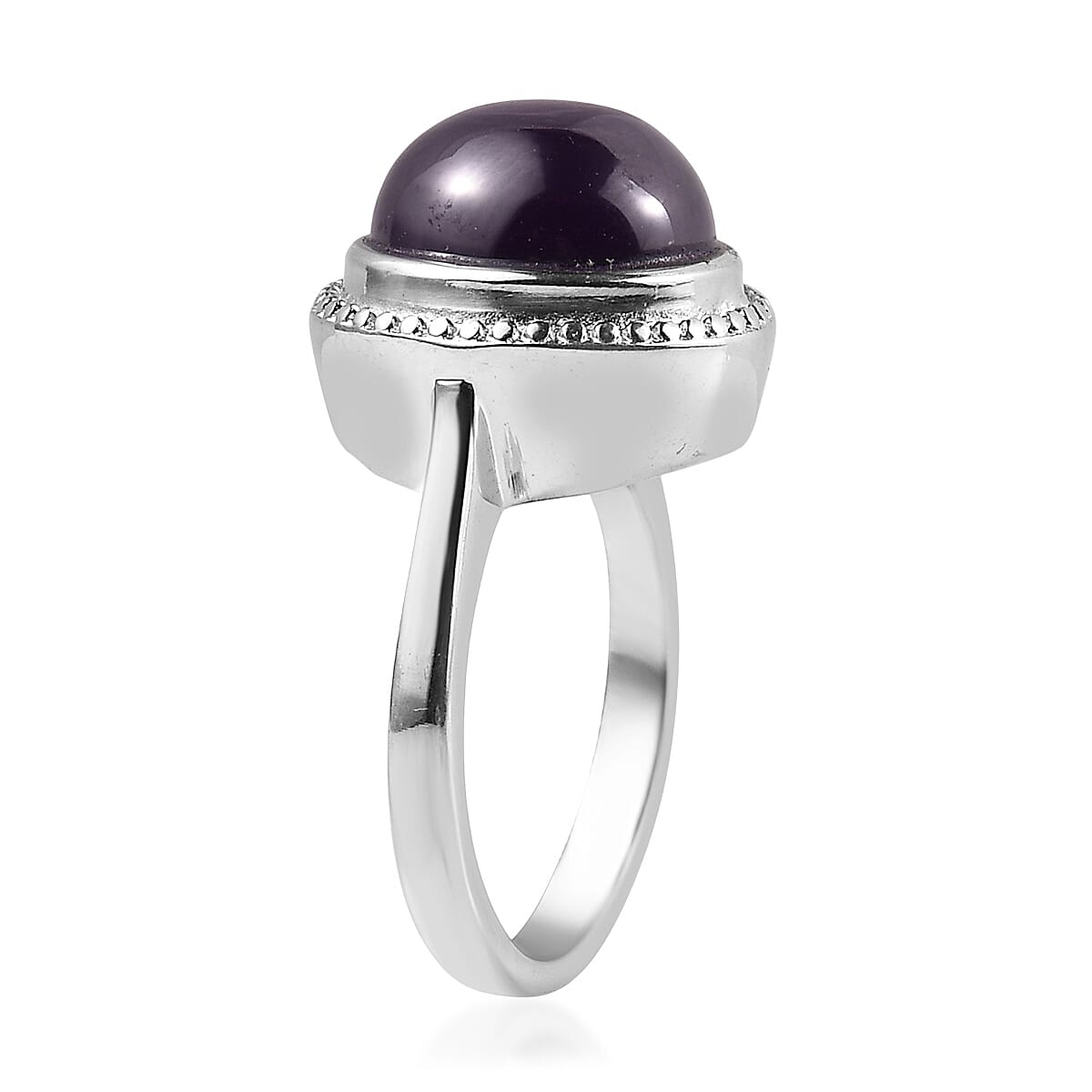 EverTrue Checkerboard Cut Simulated Amethyst Color Diamond Ring (Size 5.0) and Pendant Necklace (20 Inches) in Stainless Steel