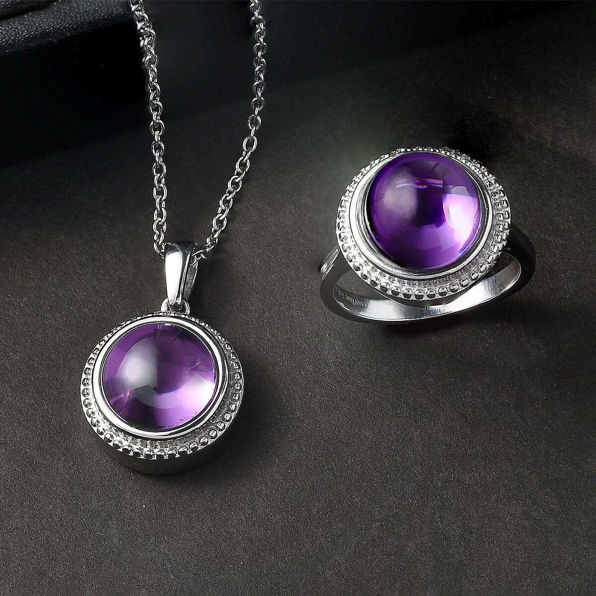  2 Piece Set -  Solitaire Pendant and Solitaire Ring Stainless Steel 42.00 ctw  42.00 ctw image number 1