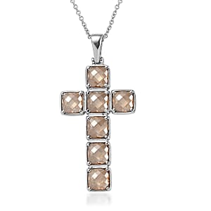 EverTrue Simulated Champagne Diamond Cross Pendant Necklace (20 Inches) in Stainless Steel