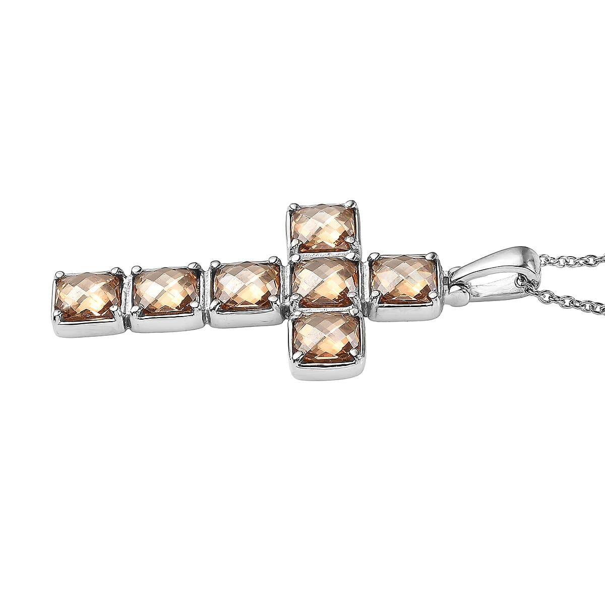 EverTrue Simulated Champagne Diamond Cross Pendant Necklace (20 Inches) in Stainless Steel 17.35 ctw image number 3