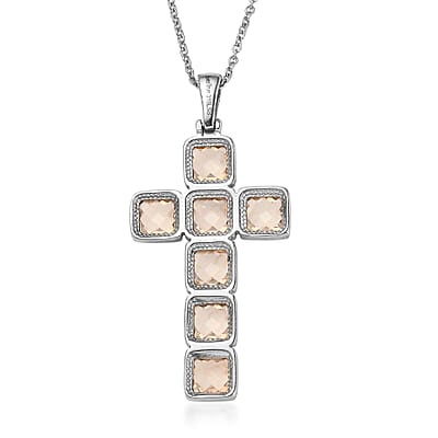 EverTrue Simulated Champagne Diamond Cross Pendant Necklace (20 Inches) in Stainless Steel