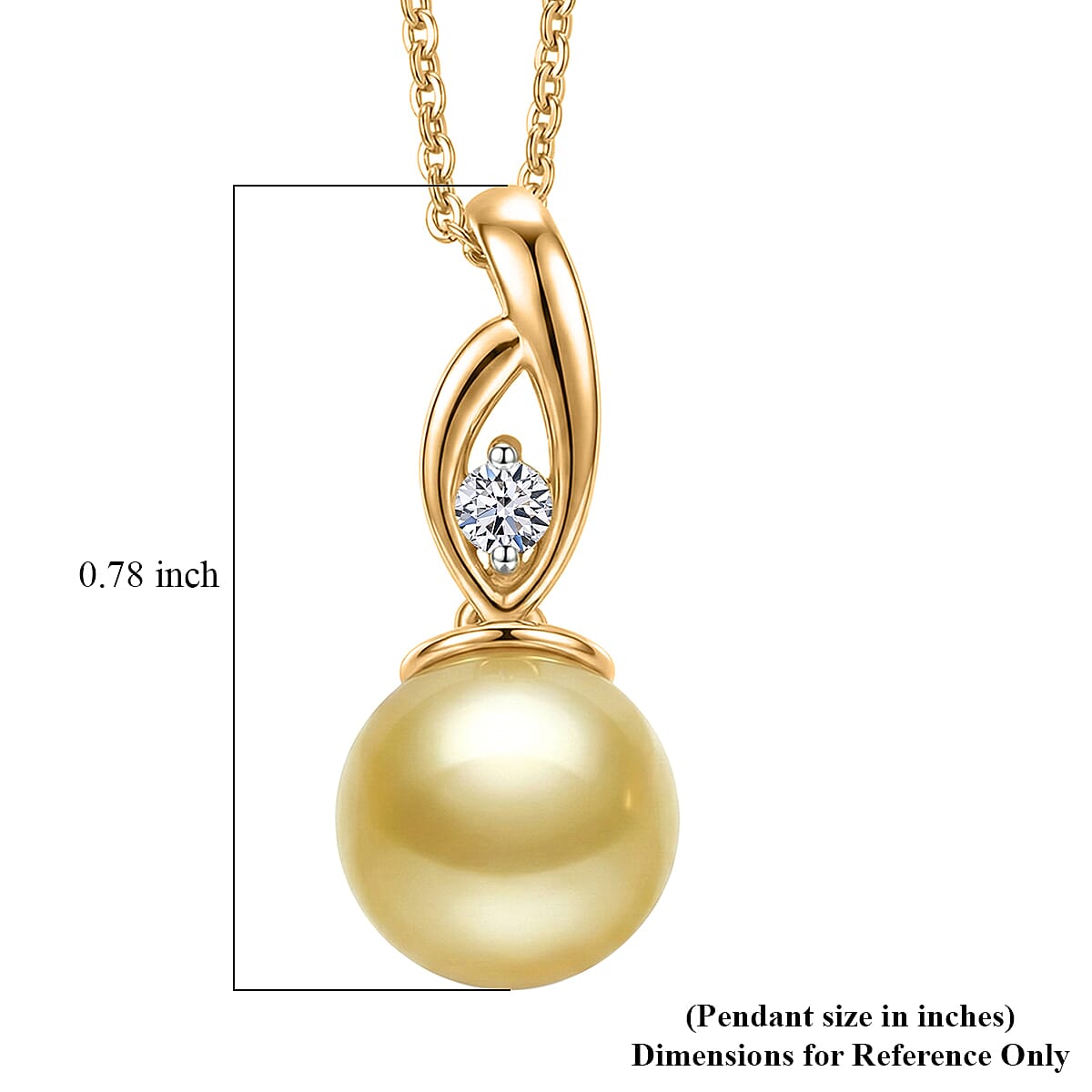 South Sea Golden Cultured Pearl and Luxuriant Lab Grown Diamond G-H SI Drop Pendant Necklace in 18K Vermeil Yellow Gold Over Sterling Silver 20 Inches image number 6