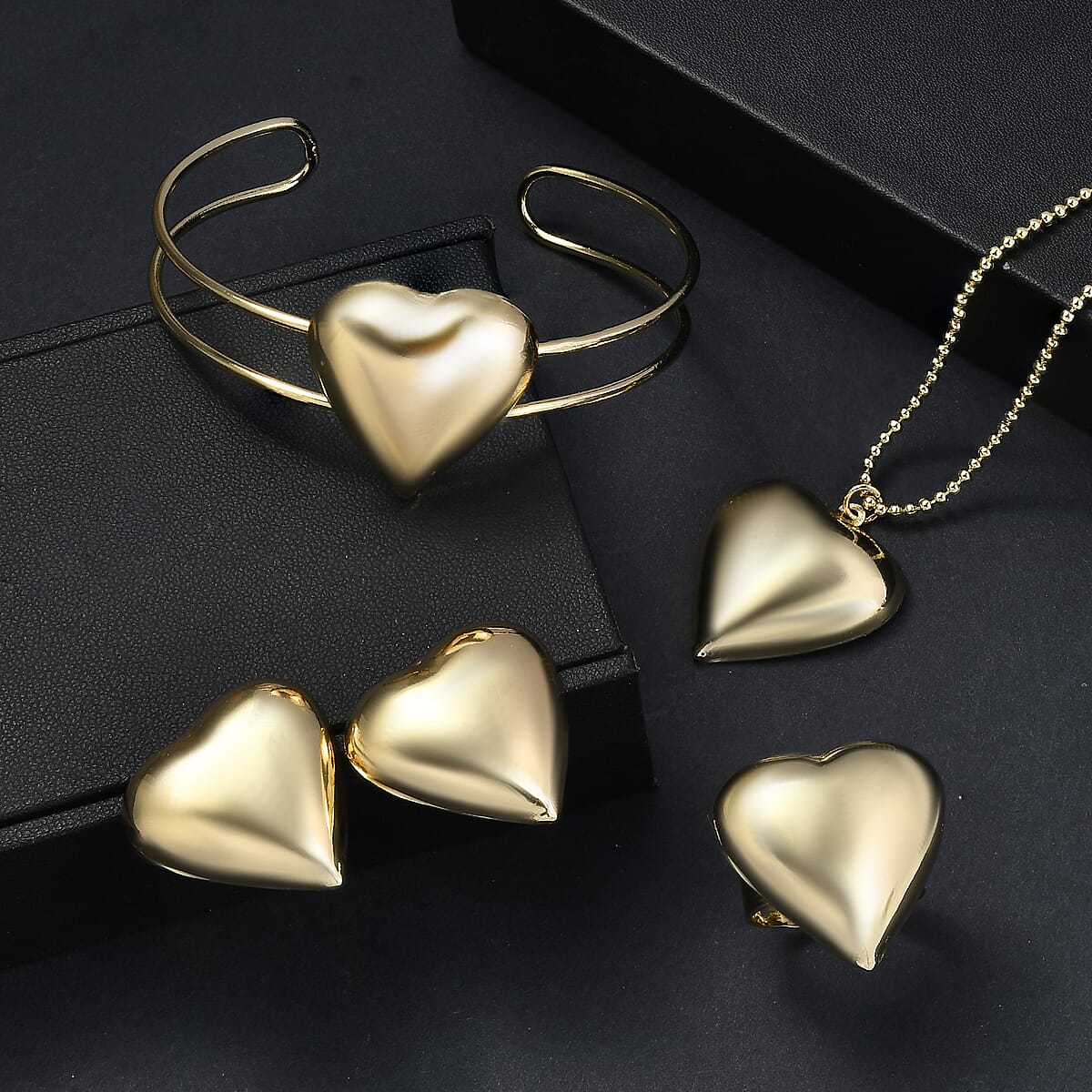  4 Piece Set -  Bangle and Necklace and Ring and Earring Pure Yellow Brass image number 1