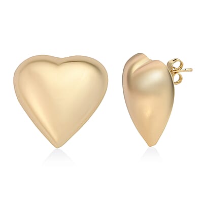4 Piece Set - Heart Earrings, Necklace (17 Inches), Cuff Bracelet and Ring (Adjustable) in Goldtone
