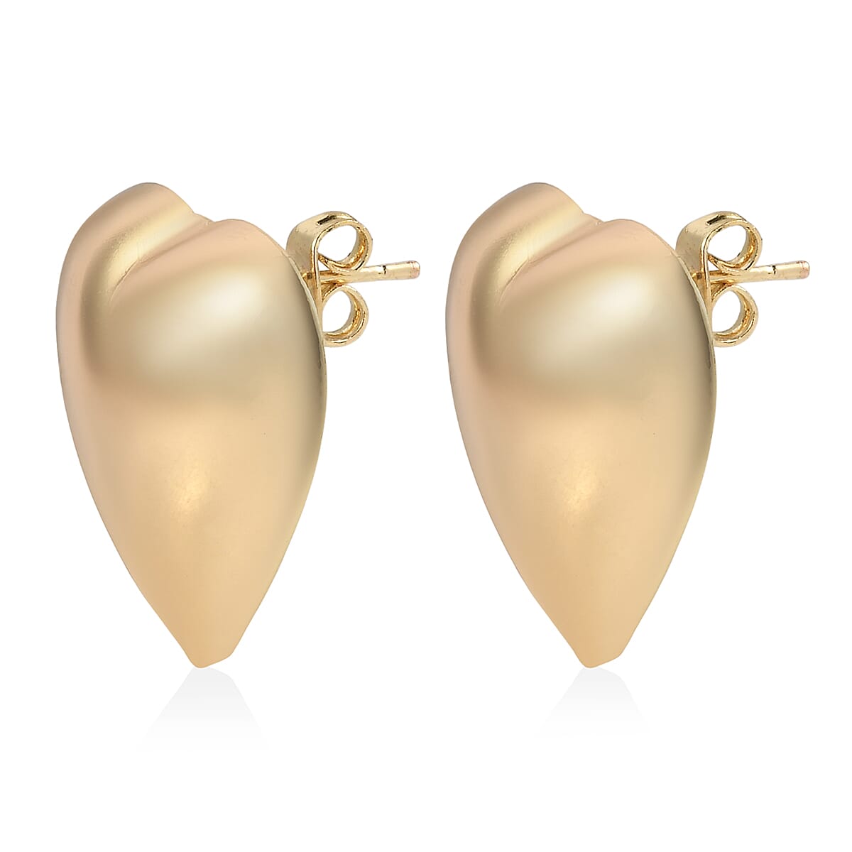 4 Piece Set - Heart Earrings, Necklace (17 Inches), Cuff Bracelet and Ring (Adjustable) in Goldtone