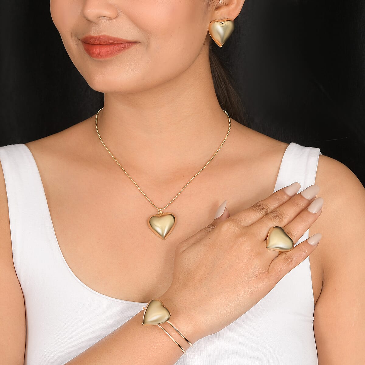  4 Piece Set -  Bangle and Necklace and Ring and Earring Pure Yellow Brass image number 8