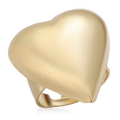 4 Piece Set - Heart Earrings, Necklace (17 Inches), Cuff Bracelet and Ring (Adjustable) in Goldtone