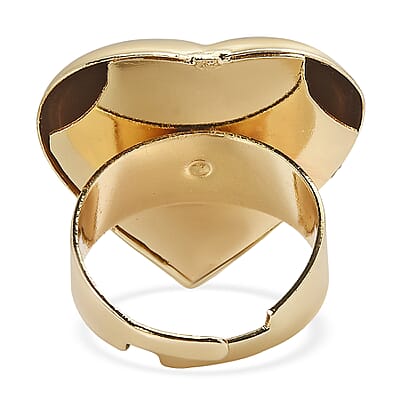 4 Piece Set - Heart Earrings, Necklace (17 Inches), Cuff Bracelet and Ring (Adjustable) in Goldtone