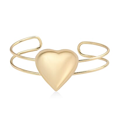 4 Piece Set - Heart Earrings, Necklace (17 Inches), Cuff Bracelet and Ring (Adjustable) in Goldtone