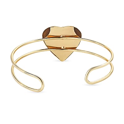 4 Piece Set - Heart Earrings, Necklace (17 Inches), Cuff Bracelet and Ring (Adjustable) in Goldtone