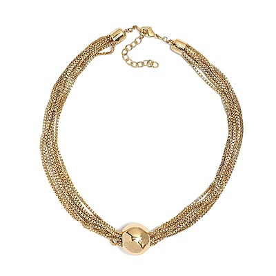 3 Piece Set - Multi Layer Chain Necklace (15 Inches), Bracelet (7.50In) and Earrings in Goldtone