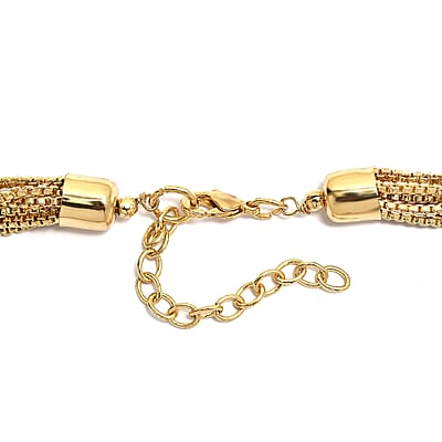 3 Piece Set - Multi Layer Chain Necklace (15 Inches), Bracelet (7.50In) and Earrings in Goldtone