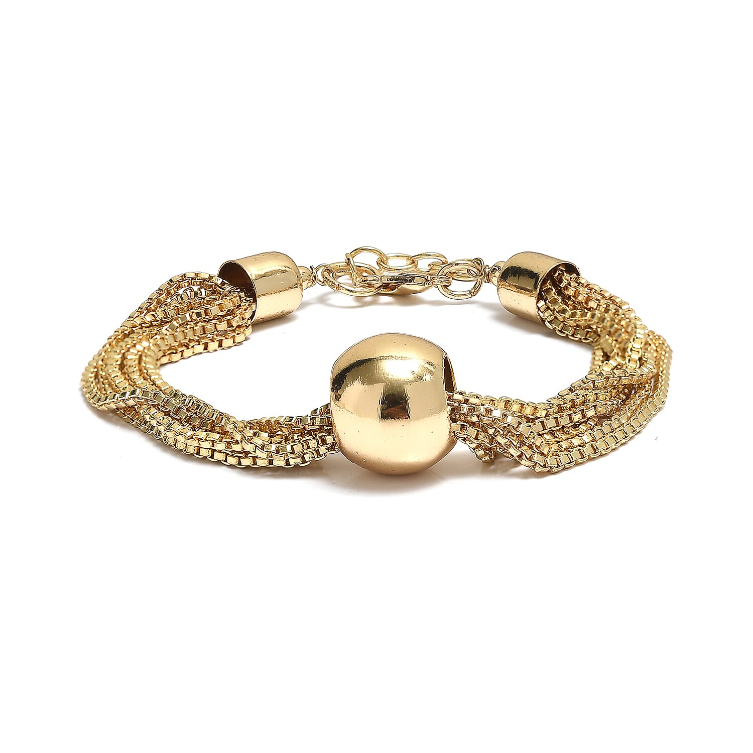 3 Piece Set - Multi Layer Chain Necklace (15 Inches), Bracelet (7.50In) and Earrings in Goldtone