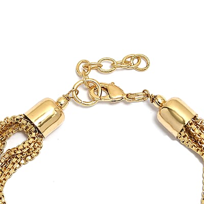 3 Piece Set - Multi Layer Chain Necklace (15 Inches), Bracelet (7.50In) and Earrings in Goldtone