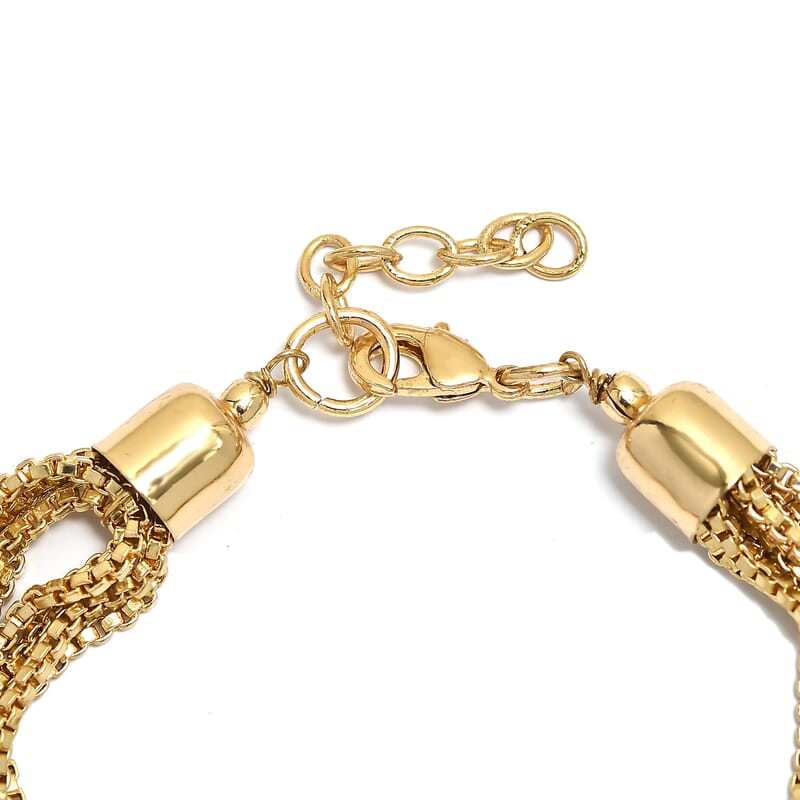 3 Piece Set - Multi Layer Chain Necklace (15 Inches), Bracelet (7.50In) and Earrings in Goldtone
