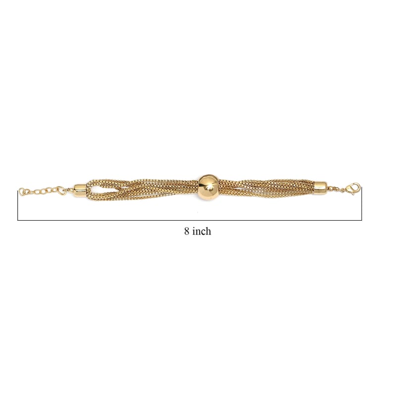 3 Piece Set - Multi Layer Chain Necklace (15 Inches), Bracelet (7.50In) and Earrings in Goldtone
