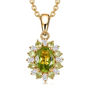 EverTrue Hebei Peridot and Moissanite 2.00 ctw Pendant in 18K YG Plated with ION Plated YG Stainless Steel Necklace (20 Inches)