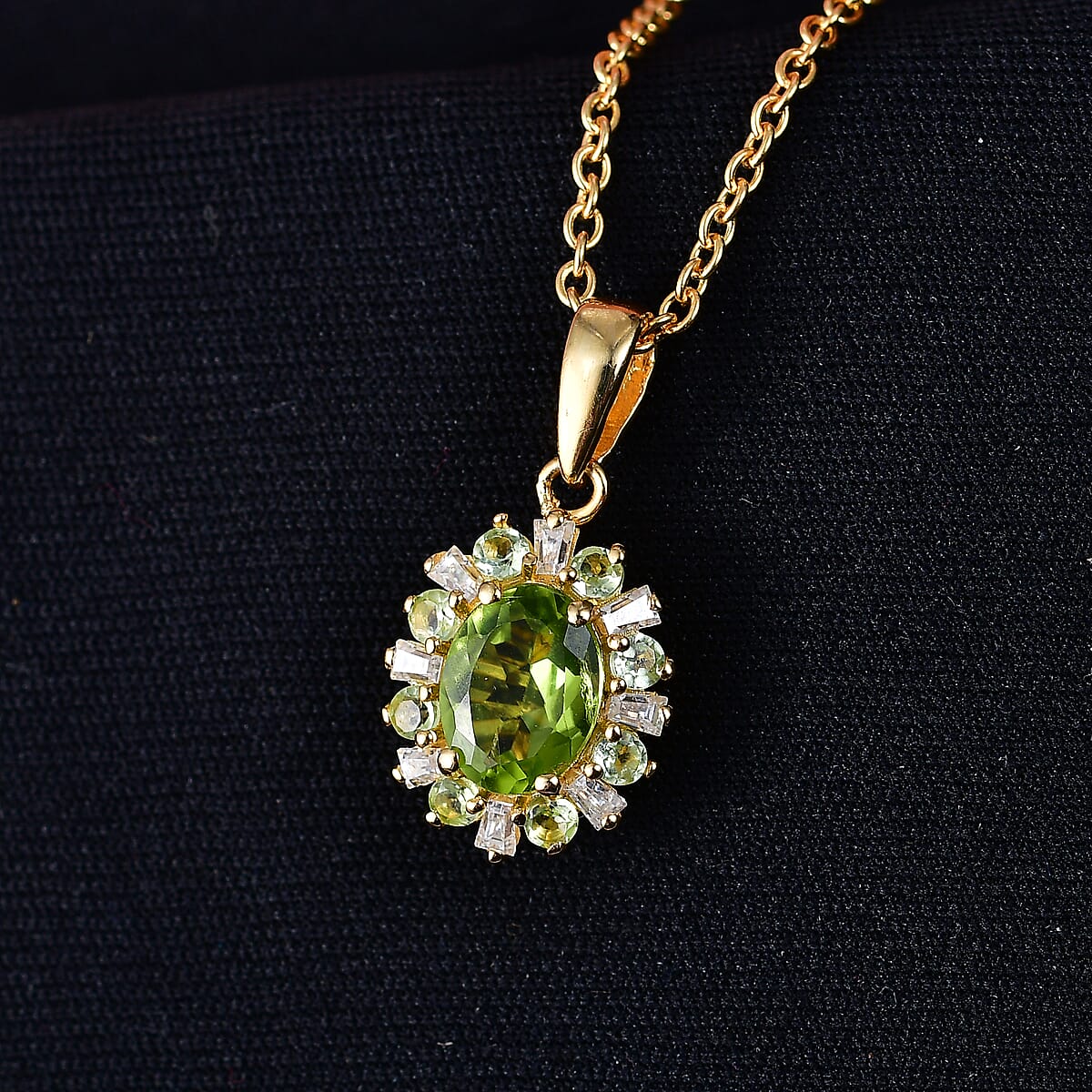 EverTrue Hebei Peridot and Moissanite 2.00 ctw Pendant in 18K YG Plated with ION Plated YG Stainless Steel Necklace (20 Inches) image number 1