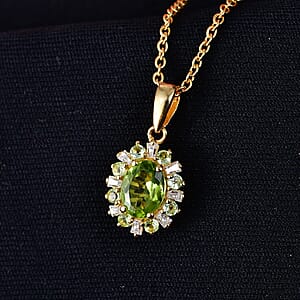 EverTrue Hebei Peridot and Moissanite 2.00 ctw Pendant in 18K YG Plated with ION Plated YG Stainless Steel Necklace (20 Inches)