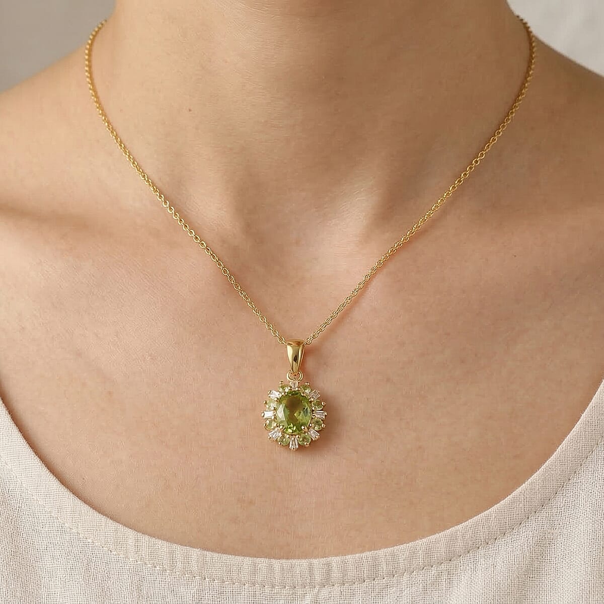 EverTrue Hebei Peridot and Moissanite 2.00 ctw Pendant in 18K YG Plated with ION Plated YG Stainless Steel Necklace (20 Inches) image number 2