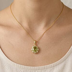 EverTrue Hebei Peridot and Moissanite 2.00 ctw Pendant in 18K YG Plated with ION Plated YG Stainless Steel Necklace (20 Inches)