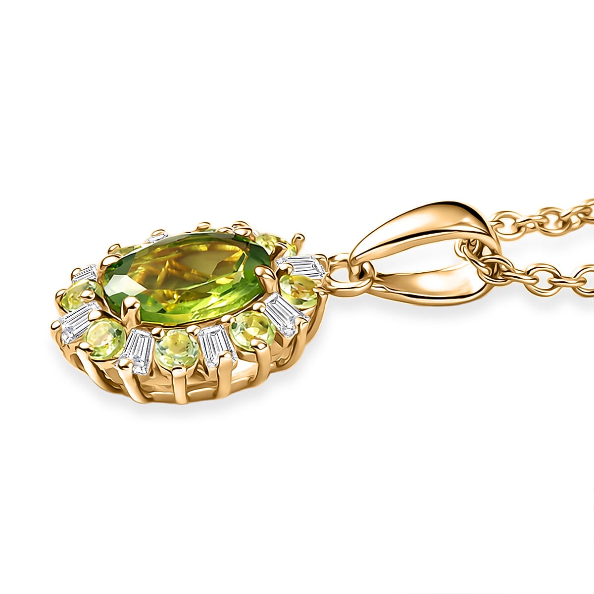 EverTrue Hebei Peridot and Moissanite 2.00 ctw Pendant in 18K YG Plated with ION Plated YG Stainless Steel Necklace (20 Inches) image number 3