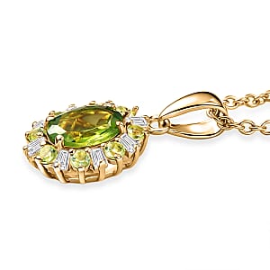 EverTrue Hebei Peridot and Moissanite 2.00 ctw Pendant in 18K YG Plated with ION Plated YG Stainless Steel Necklace (20 Inches)